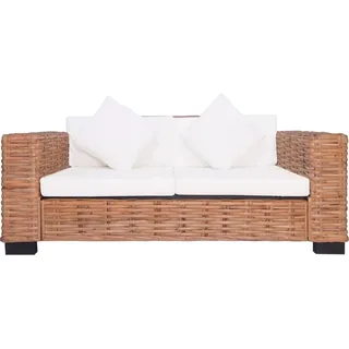 vidaXL 2-tlg. Gartensofas mit Polster Natürliches Rattan - Weiß