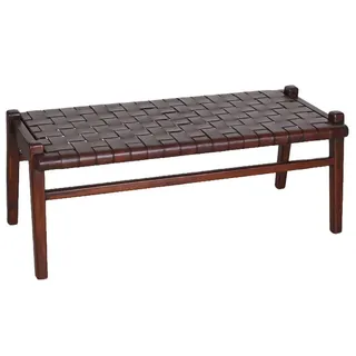 Leder Sitzbank Teak Holz Bank Boho Lederbank Holzbank Vintage Sitzmöbel