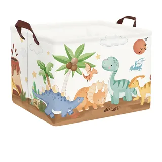 HUUMONSS Dinosaurier Kinder Wäschekorb Faltbar für Jungen Mädchen Groß Kleidung Spielzeug Aufbewahrungskorb für Kinderzimmer Bad, Braun, 36L