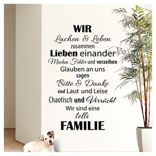 Wandaro Wandtattoo Spruch Wir sind eine tolle Familie I Schwarz 58 x 90cm I Flur Wohnzimmer Aufkleber Selbstklebend Wandaufkleber Wandsticker Wandtatoos W3301