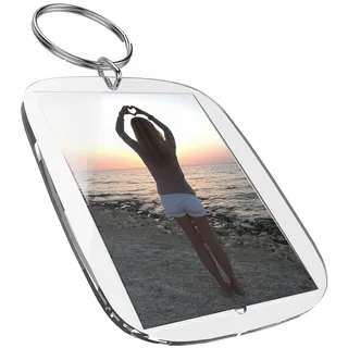 mia mai Buttons Acryl Schüsselanhänger (50 x 35 mm, 3 Stk.) für Foto, Bild, Namen mit Druckbögen Transparent