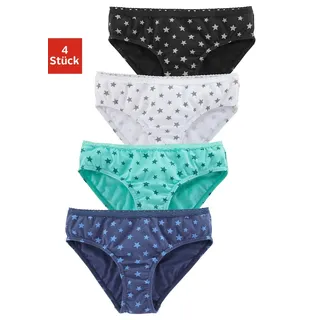 Slip, Jungen, Gr. 182, 4 Stk., bunt (marine, weiß, schwarz, mint), Jersey, Obermaterial: 95% Baumwolle, 5% Elasthan. Spitze: 86% Polyamid, 14% Elasthan, PETITE FLEUR BY LASCANA, gemustert, körpernah, Unterhosen Slip, gemustert mit Sternendruck, Spitze am Bund, Baumwollmischung, Topseller