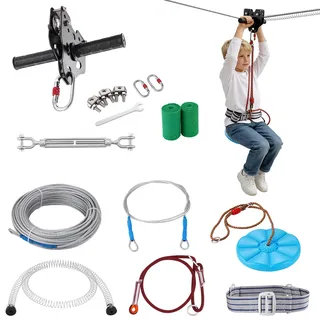 VEVOR Zipline Seilrutsche 48,77 m Seilbahn, Zip Line Kit bis 150 kg, Backyard Zip Line Kit mit verbessertem Federbremssystem, Seilbahn für Garten Außenbereich (Nur für Teenager. Nicht für Erwachsene.)