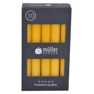 Müller Kerzen Tafelkerzen, goldgelb, Elegante Tafelkerzen im praktischen Vorratspack, 1 Packung = 10 Stück, (Ø x H): 20 x 175 mm