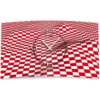 Digital Designer Art kariert rot/weiss Designer Wanduhr abstrakt modernes Wanduhren Design leise kein ticken DIXTIME 3D-0421 - Weiß