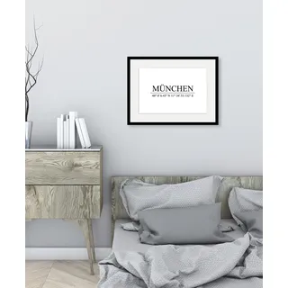 Bild QUEENCE "MÜNCHEN", weiß (farbe rahmen: schwarz, farbe bild(er): weiß), B:40cm H:30cm, Acrylglas, Holz, Papier, Bilder, Bild, HD Premium Poster-Druck inkl. Holzrahmen