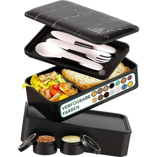 Umami All-in-1 1,2L Bento Lunchbox Erwachsene mit Besteck, 2 Saucenbehältern als Brotdosen Salat, Snack Bento Box, Auslaufsicher Brotdose Erwachsene, Inkl. Zubehör Brotdose mit Fächern für Meal Prep