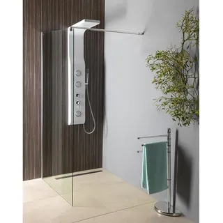 WALK-IN Glaswand für Wandmontage mit Stütze, 1-teilig, 900 mm, Klarglas - Transparent, Silber