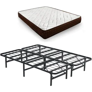 HOGAR24 ES Taro Metallrahmen + Matratze Dream Flex | zusammenklappbare Beine | Maße: 135 x 190 cm | Set mit Metall-Lattenrost und Matratze | Aufbewahrung unter dem Bett | Farbe: Schwarz