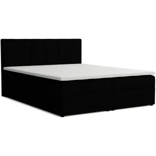 venasi LISA Boxspringbett 140x200 mit Bettkästen H2/H3 Matratze SCHWARZ - Schwarz