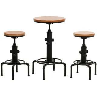 Mendler Set Bartisch + 2x Barhocker HWC-N23, Barstuhl Stehtisch höhenverstellbar drehbar Fußablage Industria