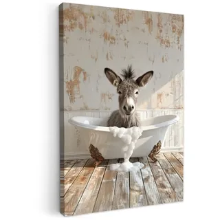 MuchoWow Leinwandbild Esel - Tiere - Badewanne - Schaumstoff Wanddeko Schlafzimmer 60x90 cm , Weiß , Textil , Kiefer , Abstrakt , Rechteckig , 60x90 cm , FSC 100% , gerahmt , Bilder & Rahmen, Bilder, Leinwandbilder