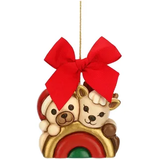 Thun THUN, Weihnachtsdekoration Teddy und Rentier Robin aus Keramik, handdekoriert, Maxi-Version, Weihnachtsdekoration, 7,3 x 5 x 7 cm h