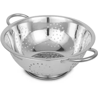 Fackelmann Abseihschüssel, Küchensieb aus Edelstahl, Nudelsieb mit Griffen (Farbe: Silber), Menge: 1 Stück