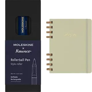 Moleskine x Kaweco Tintenroller, Farbe Blau + Akademischer Monatsplaner 2023-2024, 12-Monate-Kalender, Monats-Planner mit Festem Einband, Größe: XL 20 x 25 cm, Crush Kiwi