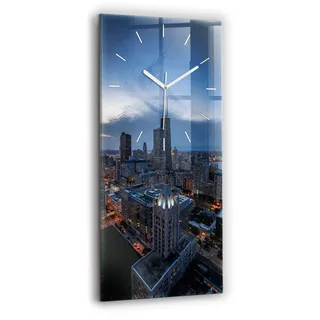 Wallfluent Wanduhr – Stilles Quarzuhrwerk - Uhr Dekoration Wohnzimmer Schlafzimmer Küche - Zifferblatt mit Strichen - weiße Zeiger - 30x60 cm - Chicago Foto - Blau