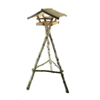Vogelhaus Futterhaus Vogelvilla Odeweg aus Echtholz mit Dach aus Schilfrohrmatten Handarbeit Höhe ca. 130cm