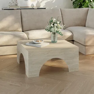 Couchtisch 'Vivatka' Wohnzimmertisch 80 x 80 x 37 cm quadratisch Travertin - Taupe
