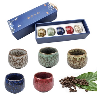 BRISKORE Espresso Tassen Set 5 Stück 130ML Espressotassen Steingut Keramik Becher Ohne Henkel Mokka Tassen Set Japanische Teetasse Espresso- & Mokkatassen Teetassen Set Cappuccino Tassen