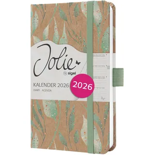 Sigel J6802 Wochenkalender 2026 A6, mintgrün, gold, Hardcover aus Kraftpapier, Gummiband, Stiftschlaufe, 174 Seiten, vegan, Buchkalender, Terminplaner Taschenkalender Jolie