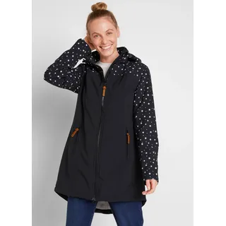 bonprix Softshelljacke mit Kapuze mit Kapuze, mit Teddyfell, mit Stehkragen, ausgestellte Passform, schwarz bedruckt
