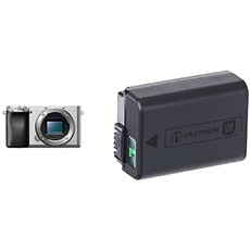 Sony Alpha 6100 | APS-C Spiegellose Kamera mit 16-50mm f/3.5-5.6 Power-Zoom-Objektiv (Schneller 0,02s AF, 4K-Filmaufnahmen und neigbares Display) Silber + Ersatz - Akku