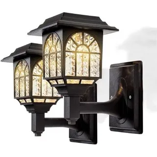 Solar Outdoor-Lichter - LED Solar-Energie Wasserfest Drahtlose Beleuchtung - Wandlampe Für Außen Deko Zaun Pergola - Warm Weiß Licht 2er Pack