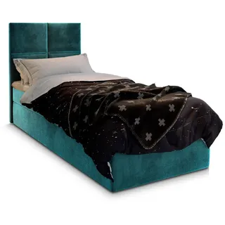 Masseno Boxbett Lena 90 90x200 cm mit Matratze und Topper - Blau , Holz , H2 + H3 , 90x200 cm , Schlafzimmer, Betten, Boxspringbetten