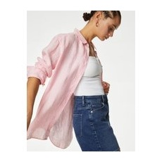 Womens M&S Collection Bequemes Kragenhemd aus reinem Leinen - Pink, Pink, 12