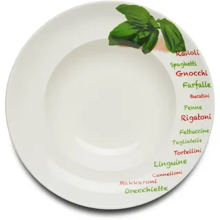 KHG Pastateller, groß mit 30 cm in Basilikum Print, Durchmesser, im Alltag | perfekt für Gastro und Zuhause, hochwertiges Porzellan, Suppenteller, Salatteller, spülmaschinengeeignet, praktisch