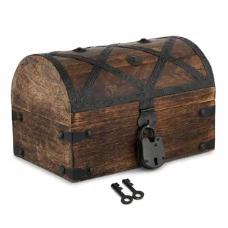 Ajuny Holz Piraten Muschelstreifen Schatztruhe Vintage Muschel 9x6 Zoll | Handgefertigte Schmuckbox für Ringe Ohrringe Ketten Münzen und Erinnerungsstücke Aufbewahrungsbox Organizer und Dekoration