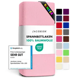 Jacobson Jersey Spannbettlaken Spannbetttuch Baumwolle Bettlaken (60x120-70x140 cm, Rosa)