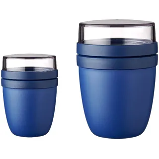 Mepal - Lunchpot Ellipse Duo Pack - Praktischer Müslibecher, Joghurtbecher, To Go Becher - Geeignet für Tiefkühler, Mikrowelle & Spülmachine - 300 & 500 ml - Vivid Blue