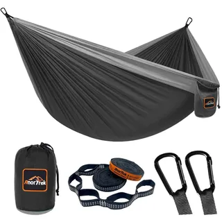 AnorTrek Camping Hängematte, superleichte tragbare Fallschirm Hängematte mit Zwei Baumgurten Einzel oder Doppel Nylon Reisebaum Hängematten Schwarz&grau