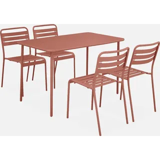 sweeek - Gartentisch aus Metall, 4 Stühle - Terrakotta - Orange