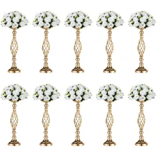 Nuptio Vielseitiges Blumenarrangement aus Metall, Kerzenhalter-Ständer-Set für Hochzeit, Party, Abendessen, Events, Restaurant, Hotel, Dekoration (Gold, 10 x M)