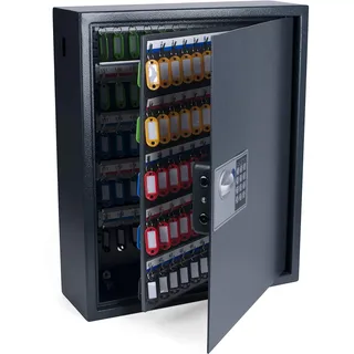 Pavo - Schlüsseltresor / Hochsicherheits-Schlüsselschrank für 150 Schlüssel / Schlüsselsafe / Abmessungen: 550 x 380 x 150 mm / 150 Schlüsselanhänger - Incl , Dunkelgrau