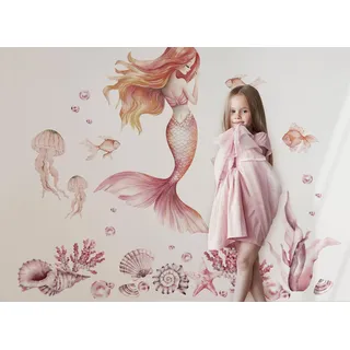 Osomhome |Wandtattoo Kinderzimmer Wandsticker | Wanddeko Babyzimmer | Schlafzimmer Junge Mädchen Selbstklebend (Rosa Meerjungfrau, M)