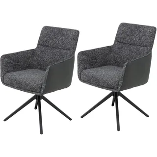 Hela Tische, 2er Set Armlehnenstuhl Esszimmersessel Udine, Bezug Materialmix Webstoff-Microfaser Anthrazit, Komfortsitz Federkorb, Kippfunktion, Drehbar 360°, 120kg belastbar