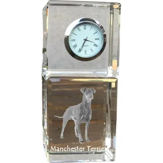 Manchester Terrier - Kristalluhr mit Foto, Hundebild im Kristall, personalisierte Schreibtischuhr von Art-Dog. - Transparent