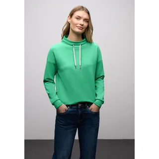 Sweatshirt STREET ONE, Damen, Gr. 34, arcadia grün, Sweatware, Obermaterial: 46% Modal, 46% Polyester, 8% Elasthan, unifarben, bequem hüftbedeckend, Rundhals, Bündchen, Sweatshirts Sweatshirt, mit Stehkragen und Kordelzug