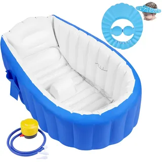 Aufblasbare Badewanne Baby Babybadewanne Babywanne Aufblasbar mit Luftpumpe und Duschhaube für Baby, Neugeborene, Kinder, Jungen und Mädchen