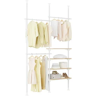 SoBuy Teleskop Kleiderständer Weiß-Natur , Weiß, Naturfarben , Kunststoff , 198x295x24 cm , Garderobe, Garderobenständer