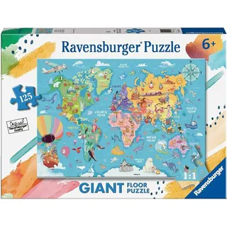 Ravensburger - Puzzle Weltkarte, Kollektion 125 Giant Boden, 125 Teile, Empfohlenes Alter 6+ Jahre