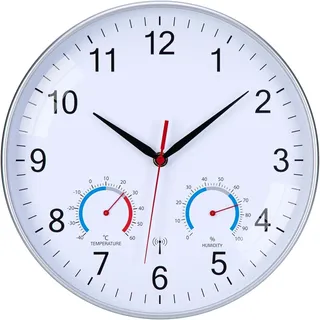 NESIFEE Wanduhr Funk Uhr Mit Temperaturanzeige Funkuhr Wand 30 cm Weiß | Funkwanduh, Moderne Uhr Wand, Badezimmeruhr Funk, Funkwanduhr, Wandfunkuhr, Küchenuhr Deko Wohnzimmeruhr
