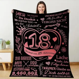 TDDKFB Kuscheldecke Flauschige Decke Geschenke An Meine 18. Geburtstag mädchen,Mama's Soft Positive Encouragement Personalisierte GeburtstagDecke 18 Schwarz Gold für Meine 18 Jahre alte Tochter