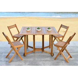 SAFAVIEH Wooden Outdoor Dining Set - Set of 5, Patio Table and Chairs, in Natural