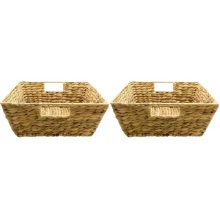 Jade Temple Dekokorb aus Wasserhyazinthe, geflochten, 12 cm x 30 cm x 30 cm, Ideal zur Aufbewahrung diverser Gegenstände, mit Doppelgriff, 1 x Dekokorb, Hellbraun (Packung mit 2)