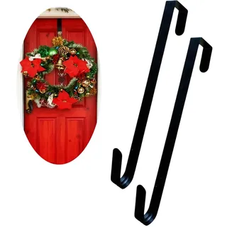 WHZHSTAR 2 Stück Türkranz Haken Türhaken Lang Türkranzhalter für Haustür Außen Türhaken zum Einhängen Metall Kleiderhaken Tür Weihnachtskranzaufhänger Wreath Hanger für Weihnachten Hochzeit Dekor