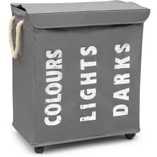 hausratplus osoltus Wäschebox - Wäsche-Sortierer mit Deckel & Rollen - Bad-Organzier - Wäschekorb - Wäschetruhe - Badezimmer Wäsche-Sortiersystem - Grau